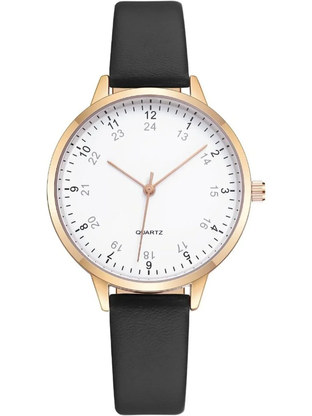 Women's Black And White Analog Case Quartz Leather Mesh Strap Round Wrist Watch
